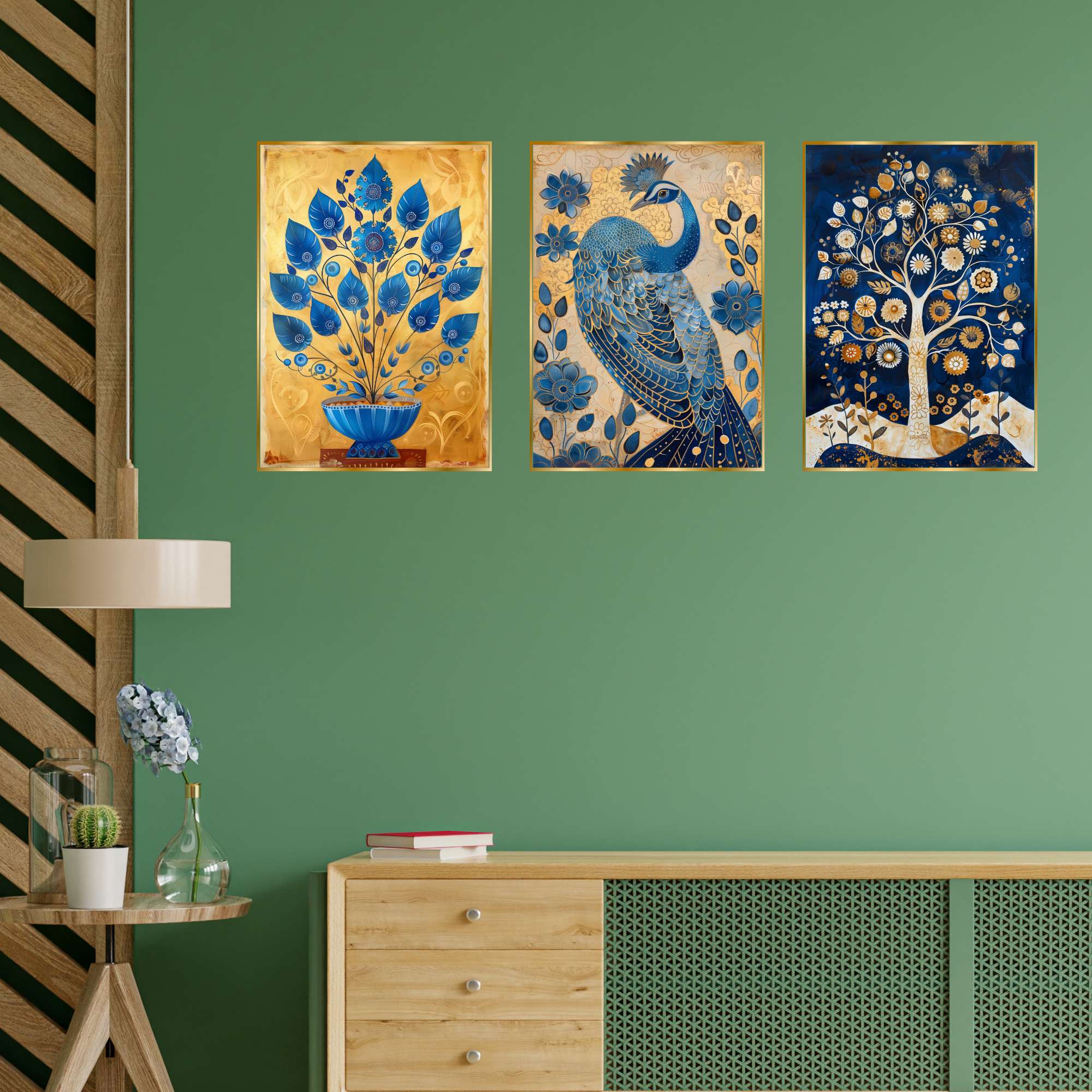 Set of Three Wall Paintings for Wall Dacoration Golden Framed Wall Paintings for Living Room & Bedroom Wall Art for Home Decoration & Office Wall Décor (24x18 inch CH-GD3-14) - Image 2