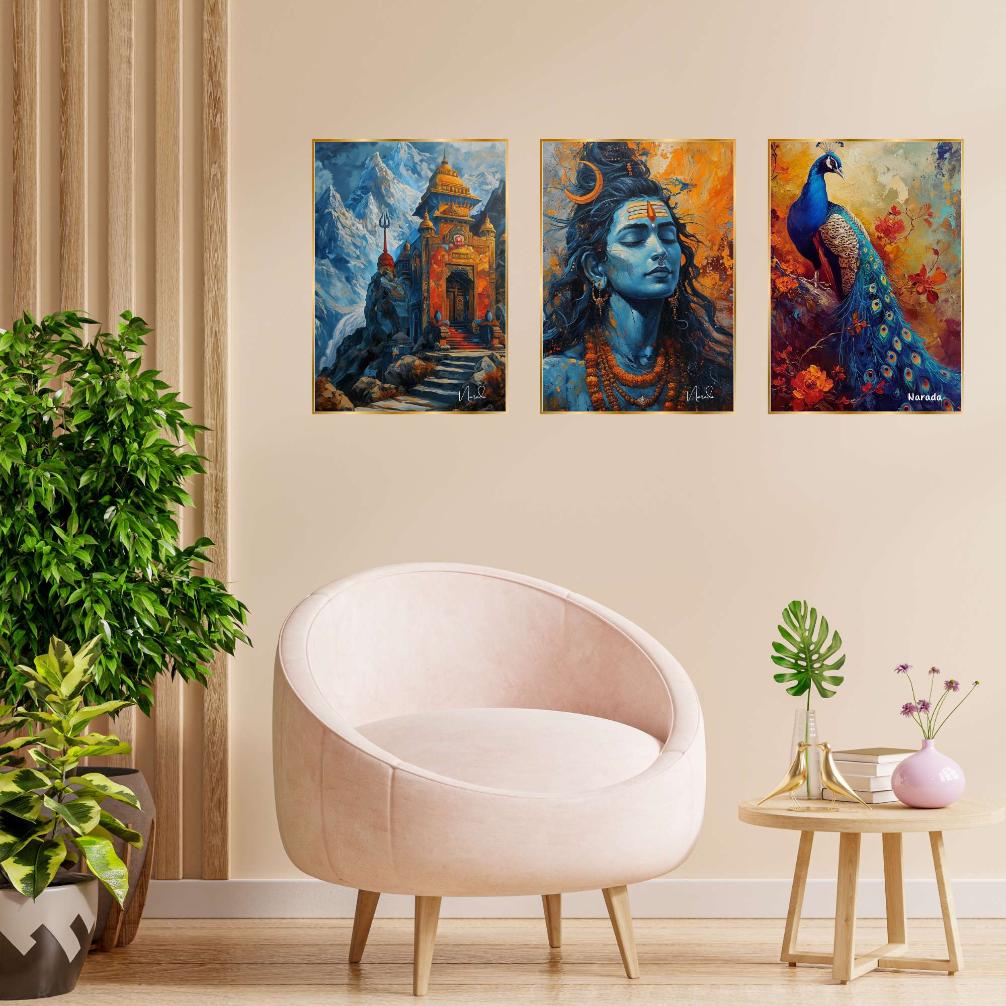 Set of Three Wall Paintings for Wall Dacoration Golden Framed Wall Paintings for Living Room & Bedroom Wall Art for Home Decoration & Office Wall Décor (18x12 inch CH-GD3-8) - Image 2