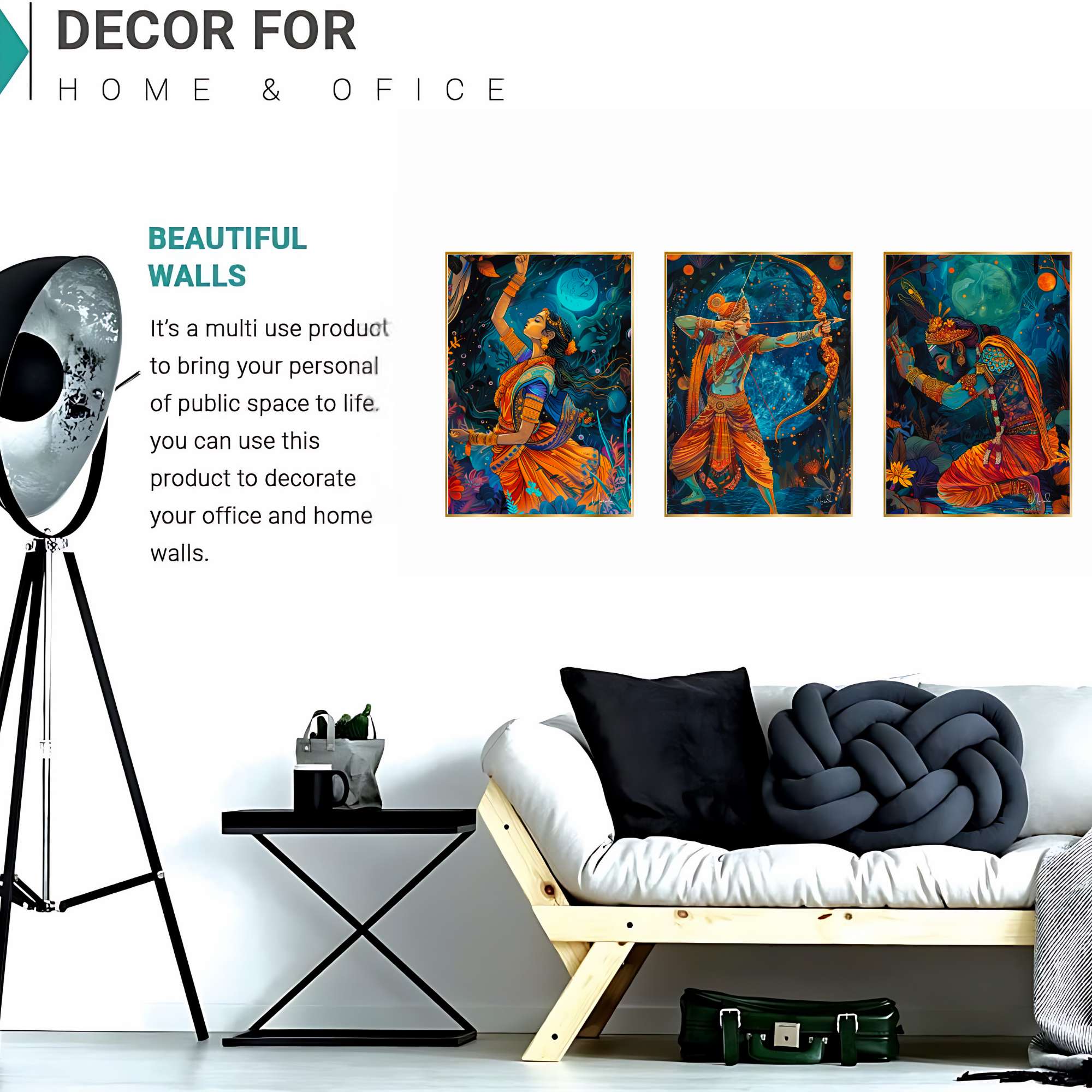 Set of Three Wall Paintings for Wall Dacoration Golden Framed Wall Paintings for Living Room & Bedroom Wall Art for Home Decoration & Office Wall Décor (24x18 inch CH-GD3-13) - Image 3